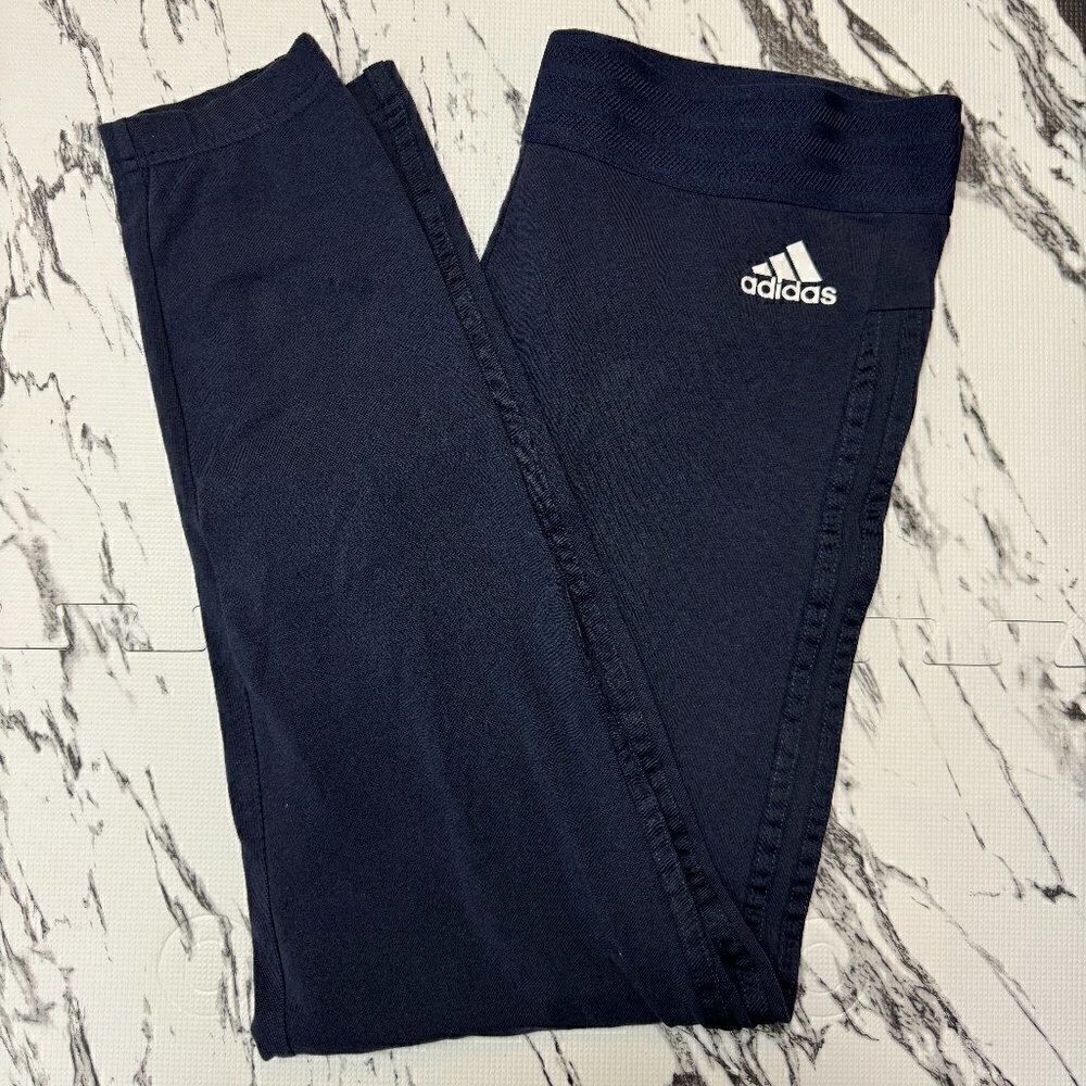 EUC - Adidas, Navy 3 striped cotton leggings Size L